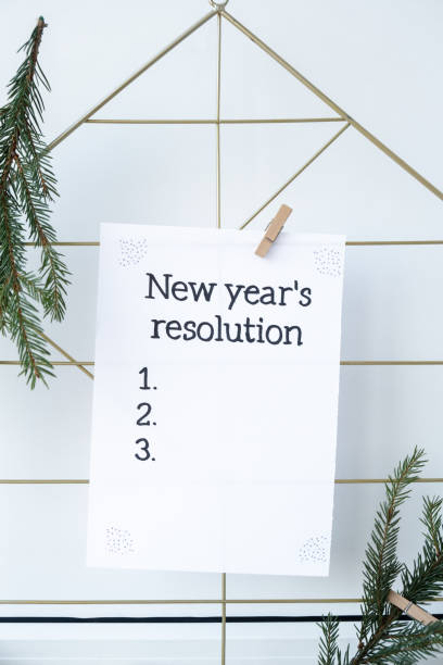 istock Vision board with NEW YEAR'S RESOLUTION aims goals on paper note. Preparation for New Year. Planning and setting goals for personal development 2159886051