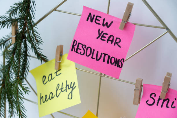 istock Vision board with new year resolutions aims goals on sticky notes. Preparation for New Year. Planning and setting goals for personal development 2159886421