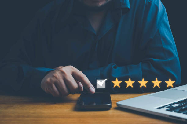 istock Customer Satisfaction Survey concept, 5-star satisfaction, Users Rate Service Experiences On Online Application, Customers Can Evaluate Quality Of Service Leading To Business Reputation Rating. 2159892990