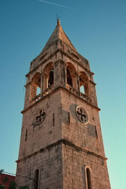 istock Steeple of medieval stone church 2159895064