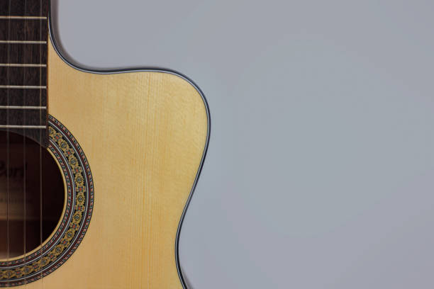 istock close up of classical guitar in another perspective in white background. 2159895076