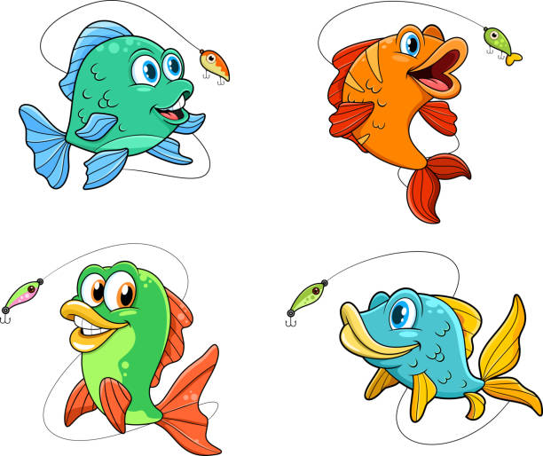istock Fish Cartoon Characters Fishing. Vector Hand Drawn Collection Set 2159895981