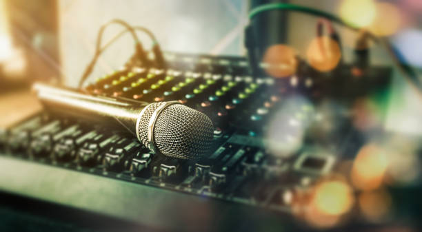 istock Close-up microphone and sound mixer in studio for sound record control system and audio equipment and music instrument. 2159897002