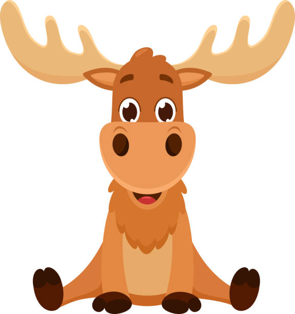 Cute Moose Animal Cartoon Character Cute Moose Animal Cartoon Character. Vector Illustration Flat Design Isolated On Transparent Background how to draw a moose drawing stock illustrations