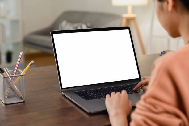 istock Woman hand using laptop and type on the keyboard, Mockup screen of advertisement. 2159897478