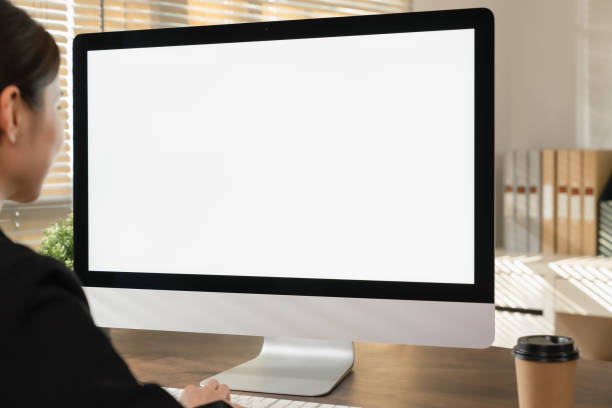 istock Businesswoman using computer and hand type on the keyboard, Mockup screen of advertisement. 2159897510