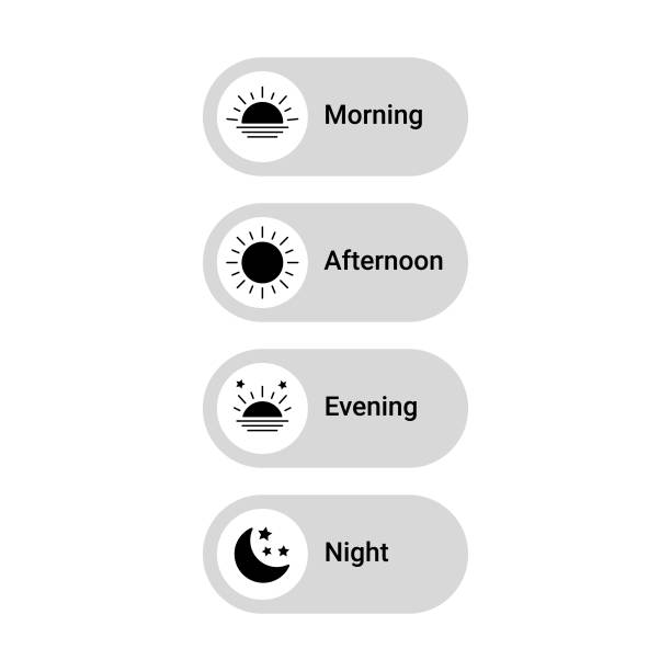 Morning, afternoon, evening and night mode button user interface background Sunrise, Sun, Evening and Moon. Can Be Used For Web, Mobile, UI And Infographic Design. Vector illustration backgound morning afternoon night stock illustrations