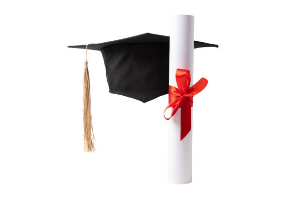 istock Graduation cap and diploma on white background, high school diploma recognition, academic tassel celebration, student graduation. 2159900423