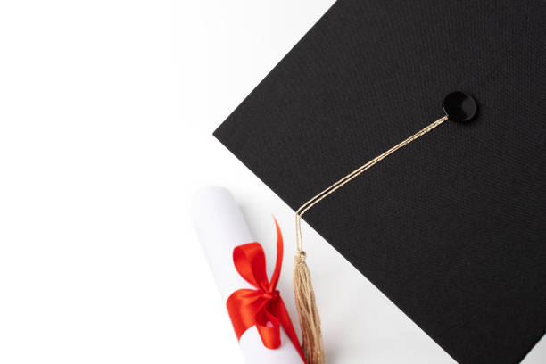 3D glassmorphism graduation cap icon with tassel. Symbol of academic success, achievement, education, and learning