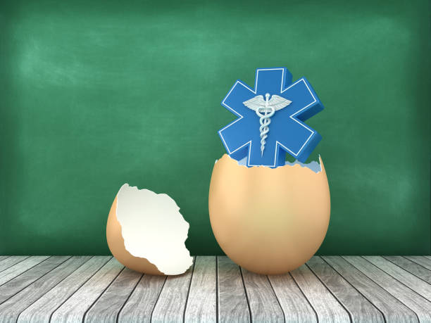 Medical Symbol Caduceus on Egg - Chalkboard Background - 3D Rendering