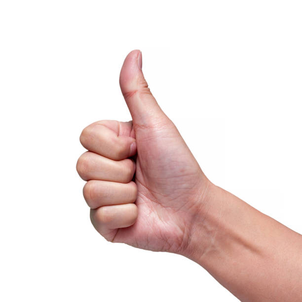 Thumb up hand sign isolated on white background