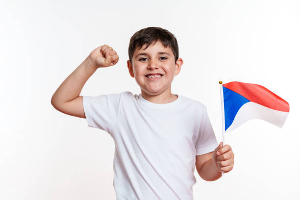 istock Boy Raising Fist with Czech Flag 2159904903