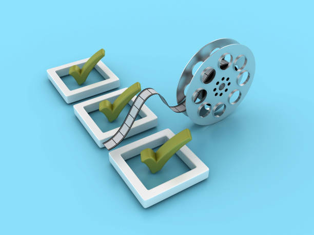 3D Check List with Film Reel - Colored Background - 3D Rendering