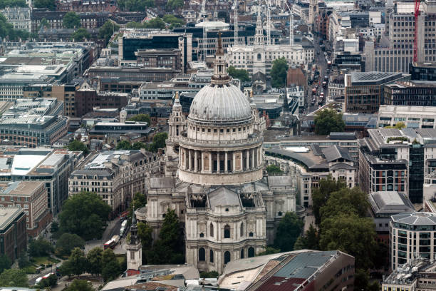 Colorful Basilica St Paul Anglican Cathedral Dome City of London England. Dedicated 1710 Architect Christopher Wren. Site of many famous weddings and funerals.