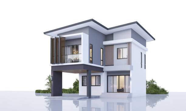 istock Architecture 3d rendering illustration of modern minimal house on white background 2159911542