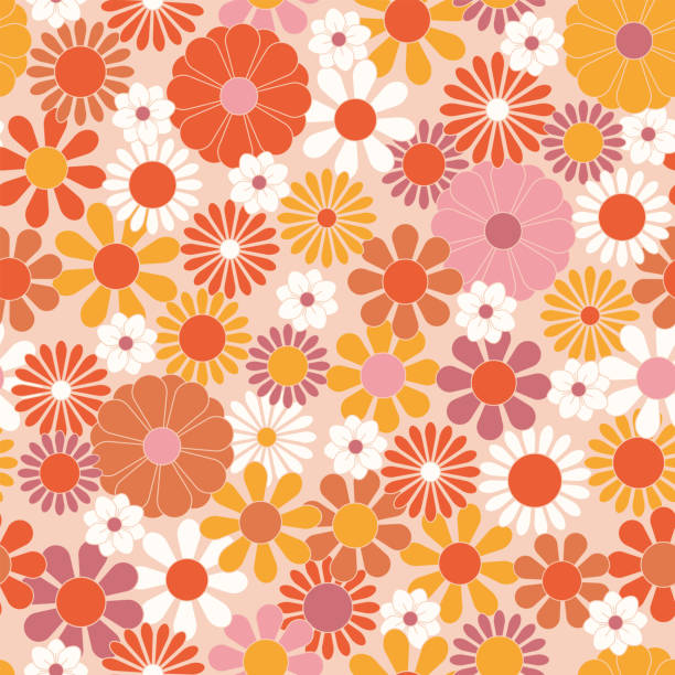 istock Groovy flowers vector illustration, hippie aesthetic. Psychedelic wallpaper. Colorful floral seamless pattern. Funny multicolored print for fabric, paper, any surface design. 2159931462