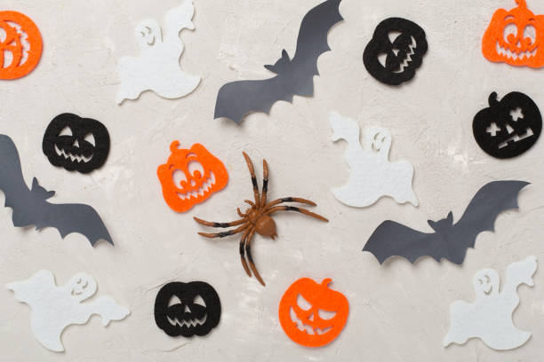 istock Halloween decoration on concrete background, top view 2159935657