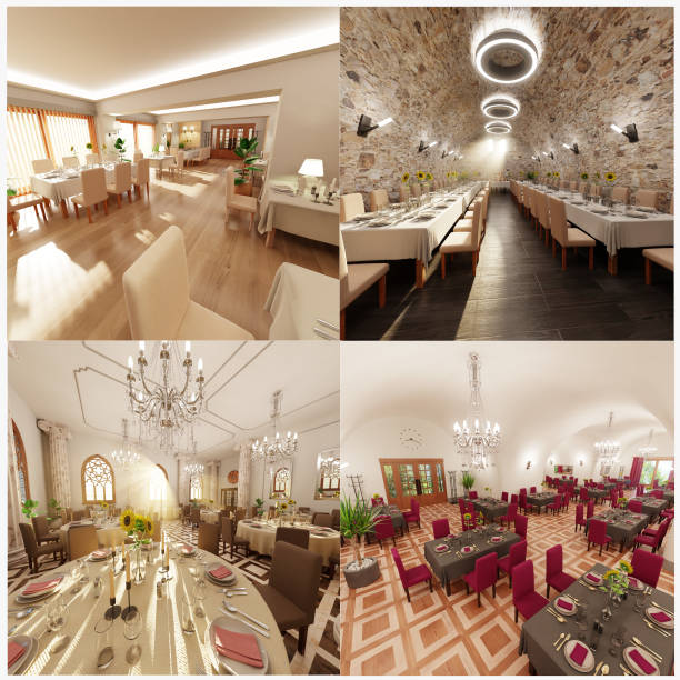 wide angle shot of an Empty restaurant.