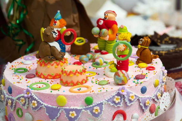 Beautiful children's cake with clowns. Children's party