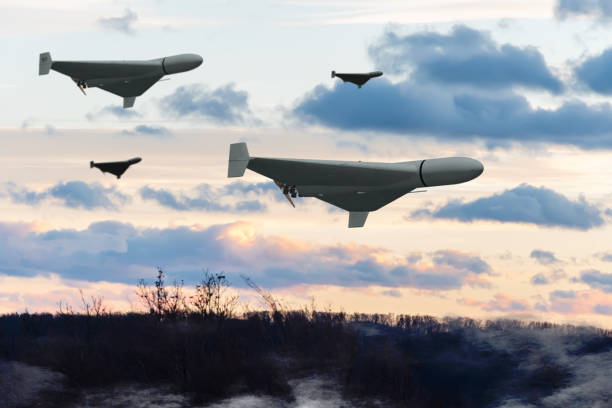 istock A group of military combat drones Shaheed flying over a forest, 2159942782