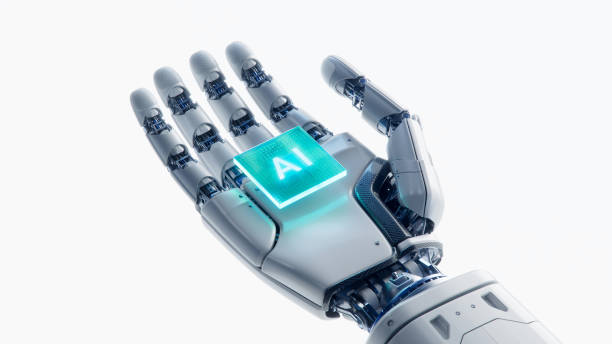 istock Hand of Humanoid Robot Showing and Offering Innovative and Advanced AI Accelerated Chip. Cooperation with Artificial Intelligence. Humanoid Robot Hand with Green Translucent Futuristic Processor 2159943692