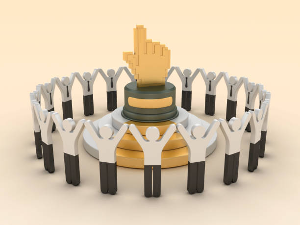 istock Hand Cursor on Trophy with Pictogram People Teamwork 2159946271