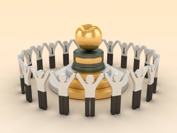 istock Apple on Trophy with Pictogram People Teamwork 2159946298