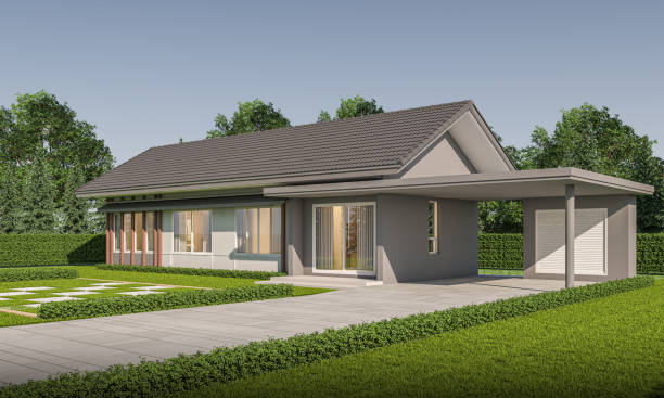 istock Modern house exterior daylight with lawn grass.3d rendering 2159949739