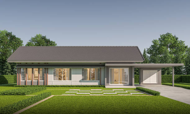 istock Modern house exterior daylight with lawn grass.3d rendering 2159949741