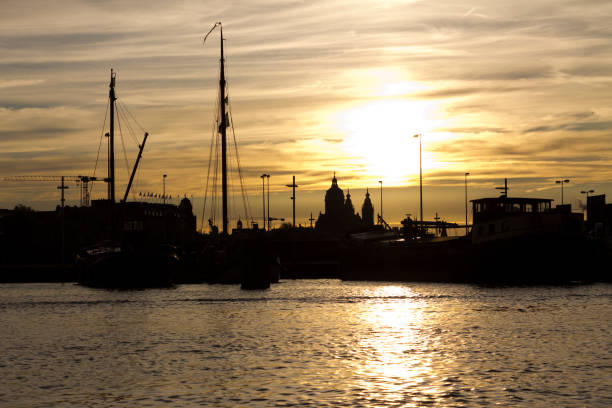 Beautiful skyline on an sunset in Amsterdam