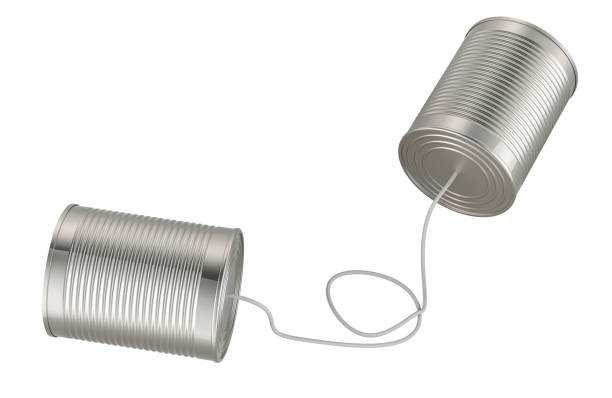 istock Tin can telephone. Tin Can Phone Kit. 3D rendering 2159958816