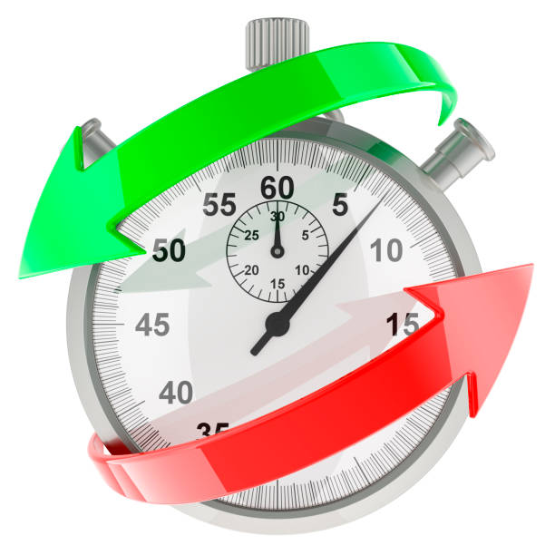 istock Stopwatch with green and red arrows around. 3D rendering 2159959515