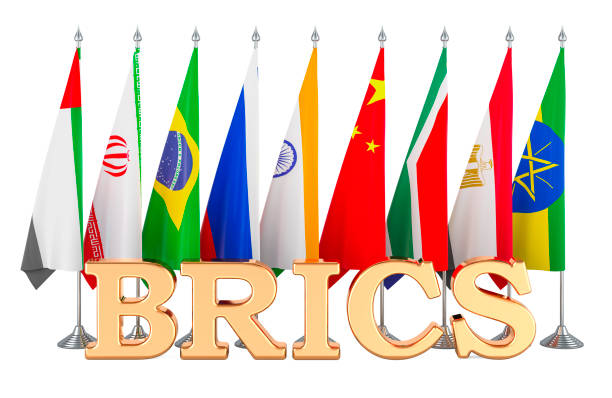 istock BRICS summit flags with all new members BRICS. 3D rendering 2159959815
