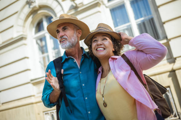 istock Elderly married couple exploring new city. 2159965427