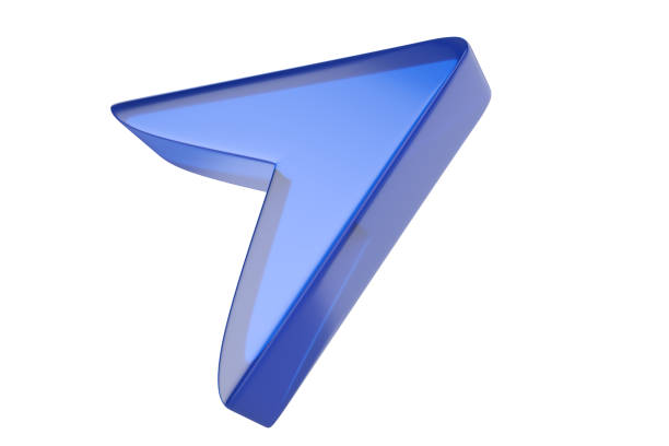 Close-up of transparent glass computer cursor on white background. 3d rendering illustration.