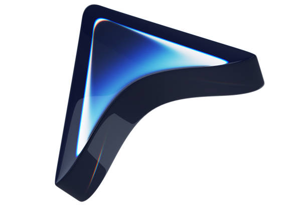 Close-up of transparent glass computer cursor on white background. 3d rendering illustration.