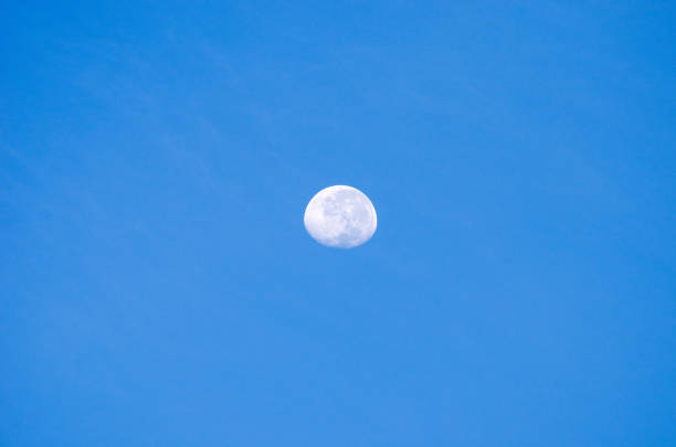 A beautiful moon can be seen in the clear blue spring sky