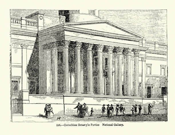 istock Neo classical architecture, Corinthian Octastyle Portico, National Gallery, London, 19th Century Woodcut 2159979579