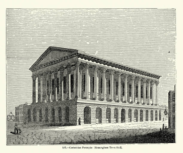 istock Neo classical architecture, Corinthian Peristyle, Birmingham Town Hall, 19th Century Woodcut 2159979621