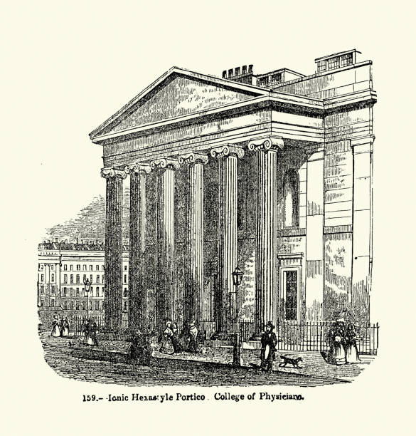 istock Neo classical architecture, Ionic Hexastyle Portico, College of Physicians, London, 19th Century Woodcut 2159979701
