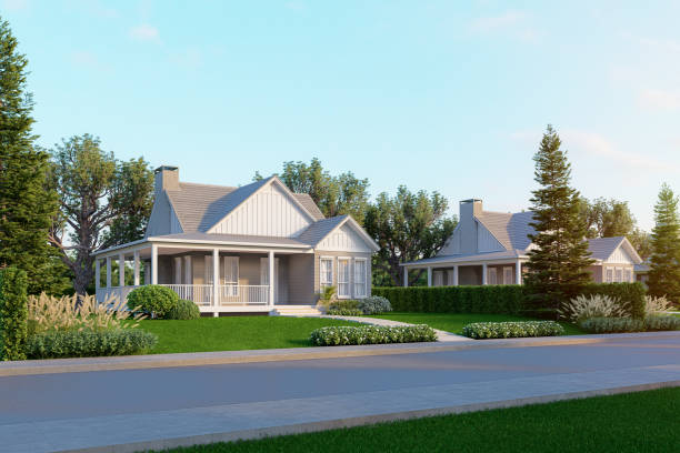 istock Modern style cottage tiny house with green garden 3d render 2159979905
