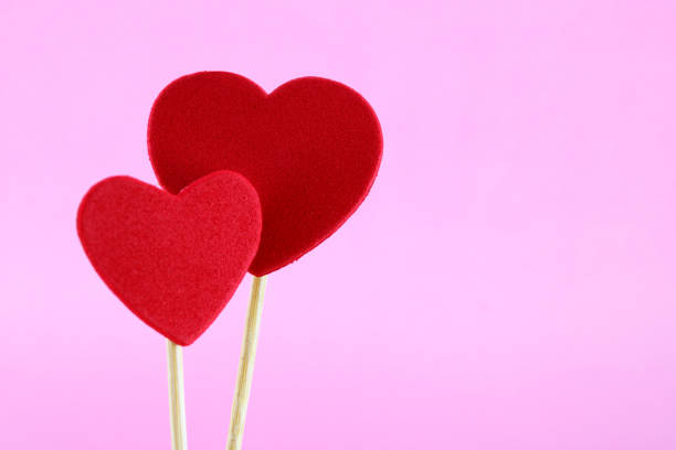 Wooden sticks with pair of red hearts