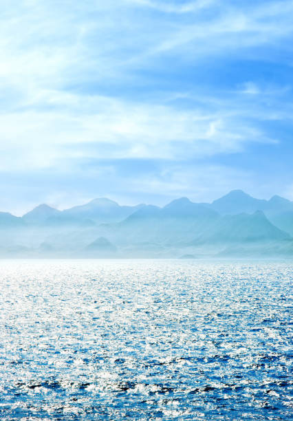 Seascape image of high mountains over sky in Antalya, Turkey