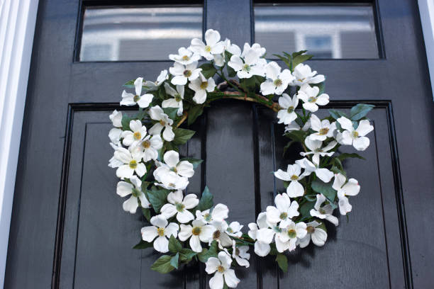 istock Marblehead, MA: White Summer Wreath on Black Door 2160000377