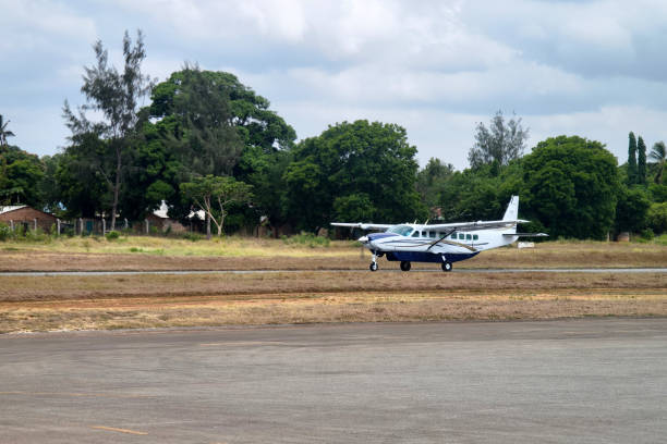 Small private airplane at the airport parking
