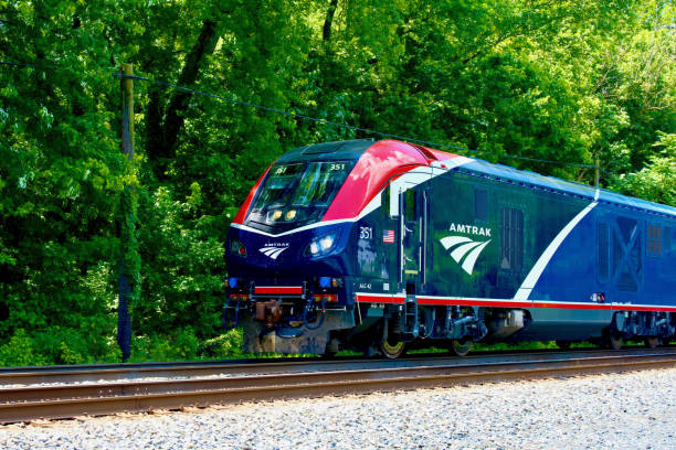 Kansas City, Missouri, USA - December 19th, 2014: A moving Amtrak Passenger Train pulling into Union Station.