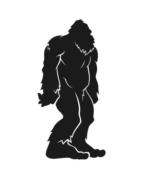 Yeti Bigfoot cut out vector silhouette Stylized silhouette of Bigfoot Yeti - monochrome cut out vector yeti character mascot, icon, logo, illustration, sticker on white background big feet cartoon stock illustrations