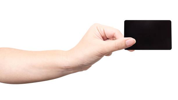 istock The man's hand holds black card isolated on white background. 2160013871