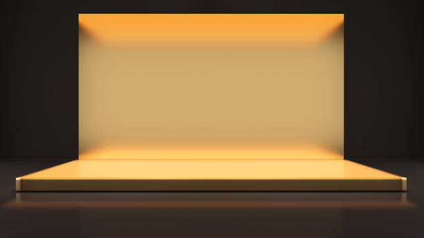 istock Gold stand on a black background,mock up podium for product presentation,3D rendering 2160014399