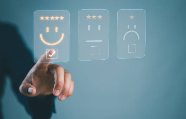 istock customer service The best response from the user experience of the prod. positive customer reviews touch the happiness icon and a five-star smiley face. Satisfaction survey concept, opinions. 2160015127